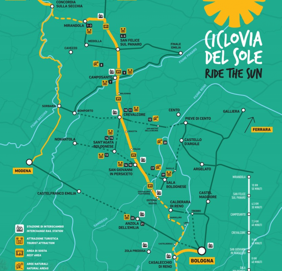 Il percorso della Ciclovia del Sole quando sarà completata.